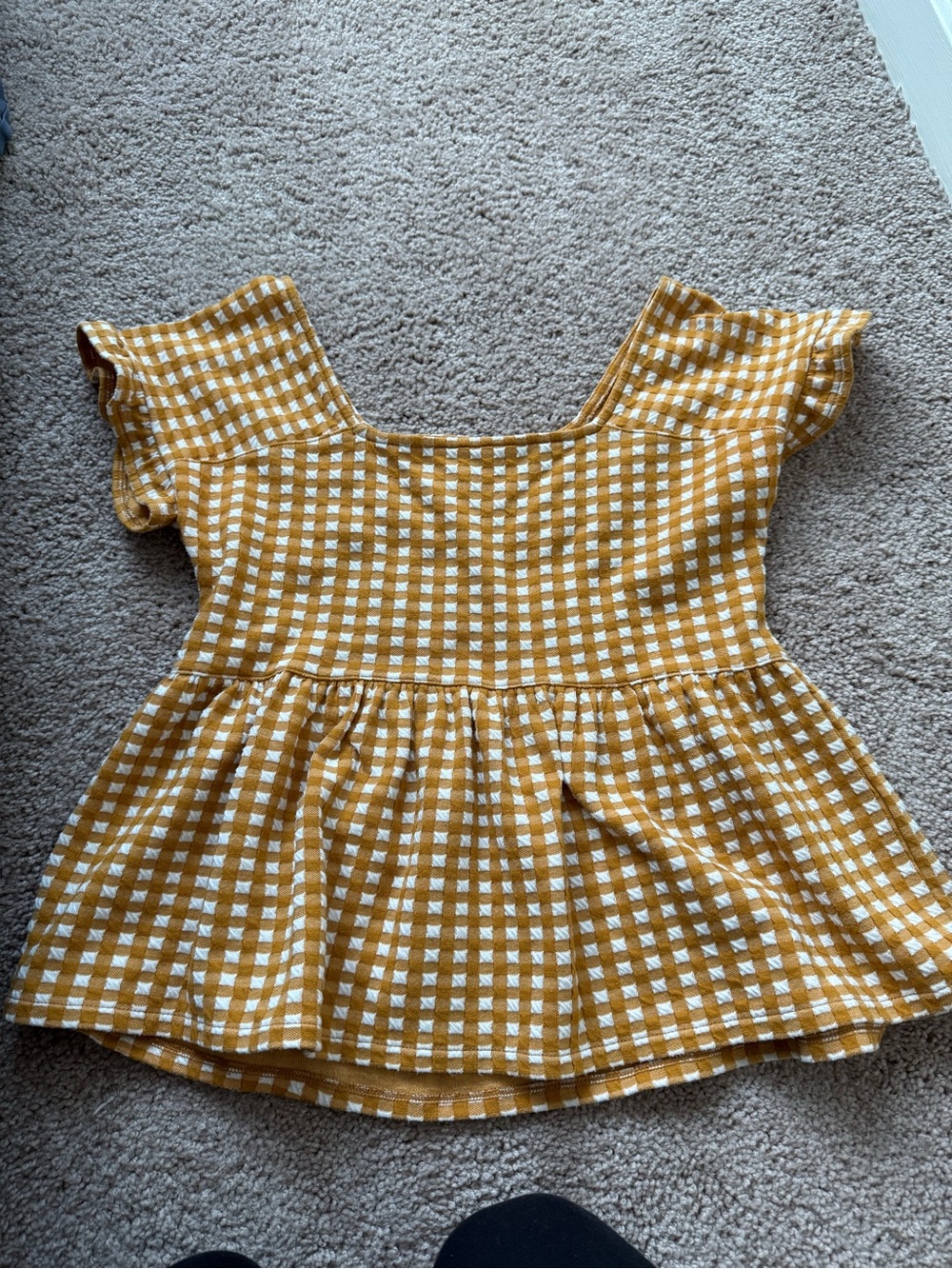 Madewell Mustard and White Gingham Peplum Top